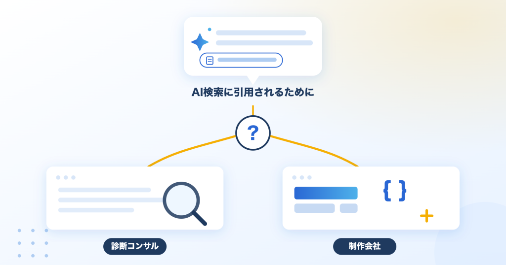 AI検索に引用されるために制作会社と診断コンサルのどちらを選ぶかの判断イメージ