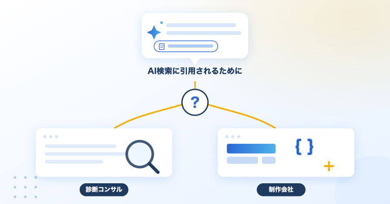 AI検索に引用されるために制作会社と診断コンサルのどちらを選ぶかの判断イメージ